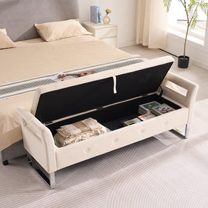Banc <span class=keywords><strong>de</strong></span> rangement moderne en tissu doux avec accoudoirs, banc d'entrée, ottoman <span class=keywords><strong>de</strong></span> bout <span class=keywords><strong>de</strong></span> lit, coffre pour chambre à coucher, meubles <span class=keywords><strong>de</strong></span> maison - Product Image 1