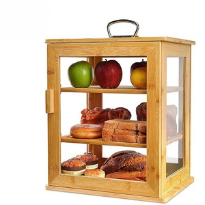 Boîte à pain en bambou à trois niveaux avec porte en verre, portable pour la cuisine - Product Image 4