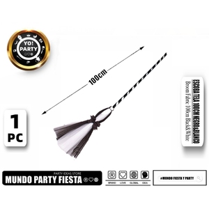 Scopa da strega HALLOWEEN & CARNAVAL-100CM gonna in TULLE bianco e nero stile ponteggi #50185 - Product Image 1
