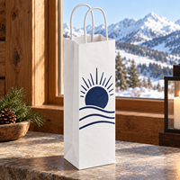 Sac cadeau pour vin en papier kraft avec poignées torsadées, impression frontale Sunrise Valley, pour une bouteille - Blanc