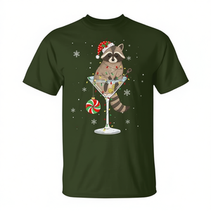 T-shirt Merry Christmas Raccoon Martini, design de vacances, chemise pour hommes - Product Image 2