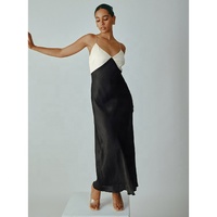 ENYA Fashion – robe en Satin de Viscose pour femmes, jupe de couleur contrastante, décolleté en V profond, coupe ajustée, haut de gamme, robe longue de bal
