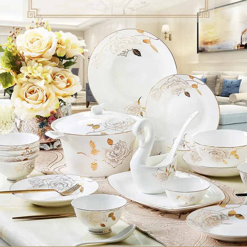 Diner Set Keramische Servies Jy Westerse Ontwerp Saudi Arabië Markt Luxe Bone China Unieke Party Wedding Modieuze Doos Logo