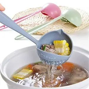 Cuillère à soupe créative en paille de blé 2 en 1 Cuillères à bouillie à long manche Vente en gros avec filtre Vaisselle Outil de passoire de cuisine - Product Image 2