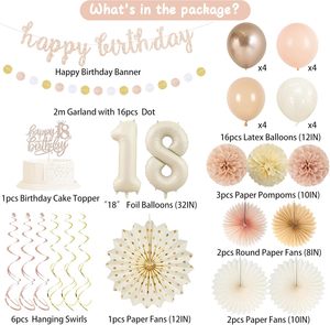 Décorations Bohèmes Beige Or Champagne pour Filles - 18ème <span class=keywords><strong>Anniversaire</strong></span> |   Ballon numéro 18, bannière, éventails en papier, pompons, <span class=keywords><strong>anniversaire</strong></span> 18 ans - Product Image 2