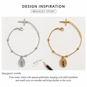 Oval <b>Medallion</b> Snake Chain Bracelet Stainless steel Lobster Clasp <b>Gold</b> and silver colors - Product Image 4
