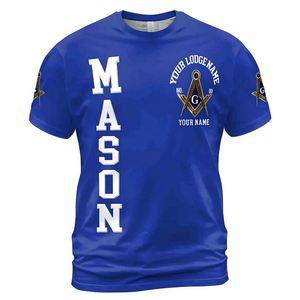 Maglietta Massonica Personalizzata, Camicia per Loggia Massonica con Nome e Numero Personalizzati, Blu a Maniche Corte - Product Image 2