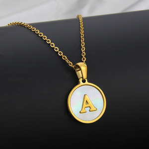 New Women's Stainless Steel Jewelry Fashion 18k Gold Plated Around Disc <strong>Coin</strong> White Natural Shell Initial Pendant <strong>Necklace</strong> - Product Image 4