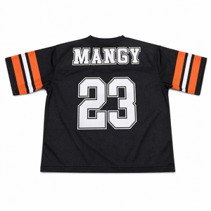 Maillots de football personnalisés en gros, coupe ample, col en V, maillots de rugby surdimensionnés, maillots noirs en mesh pour les fans de football américain - Product Image 2