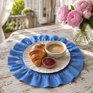 <b>Round</b> Cotton <b>Table</b> Placemats Plain Dyed Ruffle Edge Home Decor Machine Washable Handmade Simple Style - Product Image 5