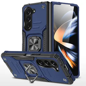 Hard PC + TPU Hybrid Folding Kickstand Case For Samsung Z Fold 5 4 Shockproof 360 Rotation Ring Holder Phone Case