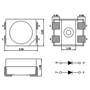 Ekingllux 3528 bi-màu <span class=keywords><strong>SMD</strong></span> LED diode 4-pin chip ánh sáng phát ra PCB - Product Image 2