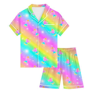 Girls' Pajamas Home Wear rainbow <strong>unicorn</strong> Print Soft Girls Nightgown Button-Down Short Sleeve Kids Pajamas Sleep Customized - Product Image 1