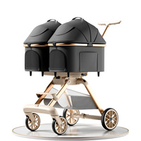 Poussette double pour animaux de compagnie, multifonctionnelle, pliable, 4 roues, double cabine, chariot de voyage léger en aluminium à un bouton, capacité 30 kg