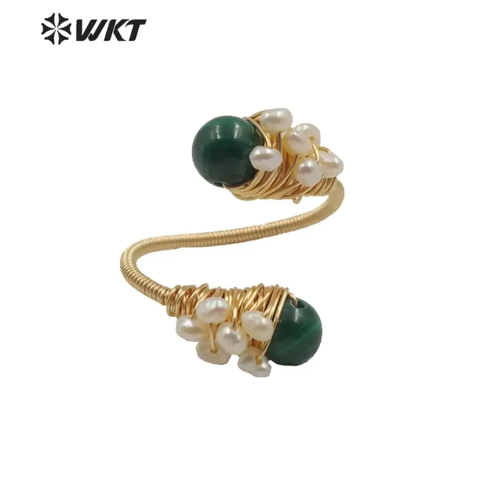 WT-R355 nuovo anello di pietra doppia di Design con ciondoli di perle anello di pietra di pavone placcato oro moda donna anello affascinante Boho