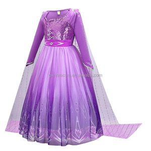 Elsa Anna Snow Queen 2 ragazze vestito frozen viola manica lunga Halloween carnevale bambini Cosplay Costume da principessa abito con mantello - Product Image 2