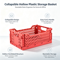 Panier de rangement pliable en plastique creux avec poignée, organisateur de bureau empilable pour le rangement des articles divers à la maison et au bureau