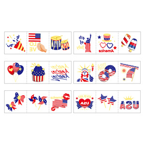 MEICOLY Autocollants de <span class=keywords><strong>tatouage</strong></span> temporaire pour le visage, motifs étoiles et rayures rouges, blancs et bleus, à paillettes, pour le 4 juillet, accessoires de fête - Product Image 1