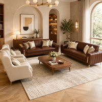 Canapé en cuir ciré de luxe sur mesure de style médiéval mixte haut de gamme, 3 places*2 + 2 fauteuils individuels, pour salon, ensemble de canapés 1+1+3+3