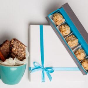 High-End Rigid Paperboard Gift Box Rectangle Shape With Blue Ribbon For <b>Confectionery</b> Packaging - Product Image 2