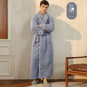 Luxurious Unisex Shawl Collar Fleece <strong>Robe</strong> Plush Warm Spa Men Flannel Fleece Family Bathrobe Hotel Women Mens <strong>Robes</strong> in White - Product Image 4
