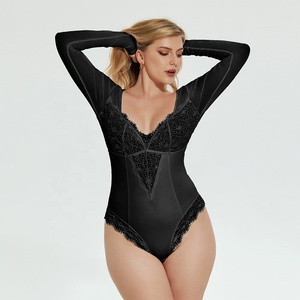Di alta qualità taglie forti un pezzo di peluche in maglia Patchwork Lingerie da donna Sexy manica lunga scollo a V senza schienale <span class=keywords><strong>bianco</strong></span> <span class=keywords><strong>body</strong></span> in <span class=keywords><strong>pizzo</strong></span> - Product Image 4