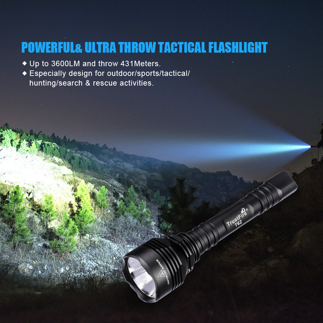 Trustfire T62 3600LM Ultra Bright Tactical Flashlight Aluminum Alloy IPX8 Waterproof 431M Beam Range 4 Modes Remote Control LED