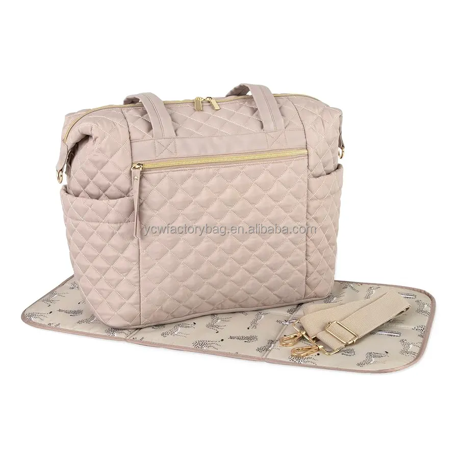 Bolsa de pañales ligera de viaje hinchada personalizada con cambiador, bolsa de mano acolchada para pañales de mamá, bolsa de pañales cruzada acolchada, bolsa de mano