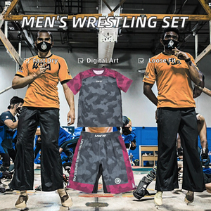 Nuevo Conjunto de Lucha Libre Personalizado para Hombre, Camisetas Tejidas + Pantalones Cortos Tejidos, Impresión Digital, 2 Piezas, 100% Poliéster, Secado Rápido, Internacional - Product Image 2