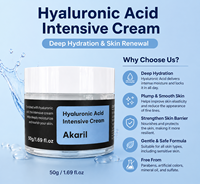 Crème Intensive à l'Acide Hyaluronique Akaril 50g, Biologique, Naturelle, Végane, Réparatrice, Revitalisante, Raffermissante, Minimisant les Pores, Soin du Visage
