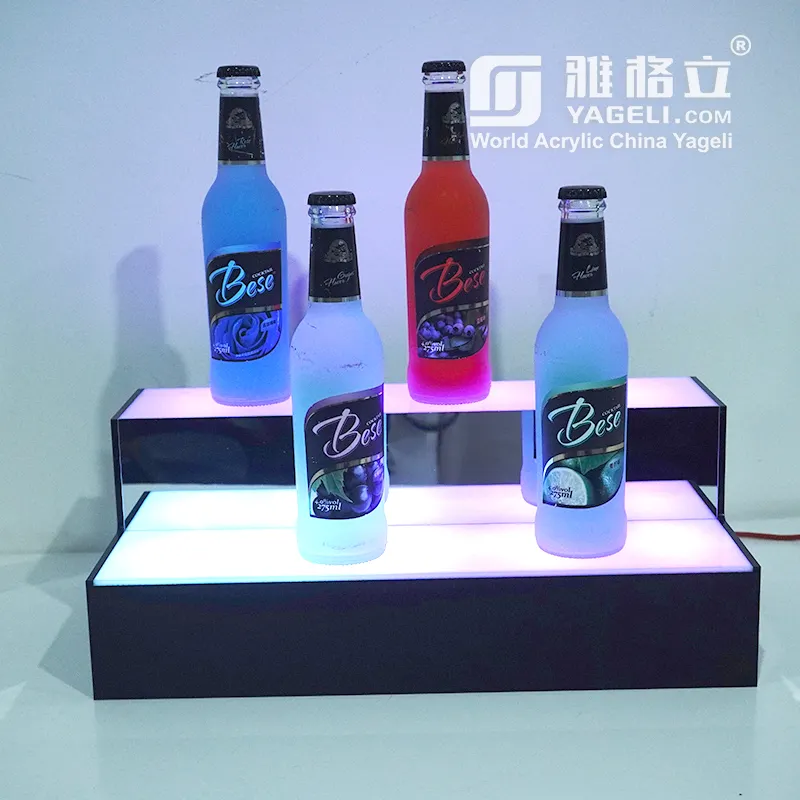 Werks-individualisiertes Weinregal stufenförmiges LED-Acryl-Weinbildschirm 3 Schichten Regal Strang mit Steuerung