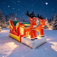 Château Gonflable de Noël en Forme de Traîneau et Élan, Aire de Jeu Gonflable pour Enfants, Idéal pour les Fêtes de Noël et du Nouvel An