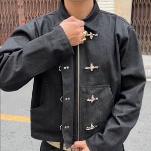 फायरमैन क्लैंप फ्लाई डेनिम जैकेट बड़ी पैच जेब पुरुषों की ओवरसाइज जैकेट 15 औंस कच्चे डेनिम बॉक्सी फिट जैकेट - Product Image 3