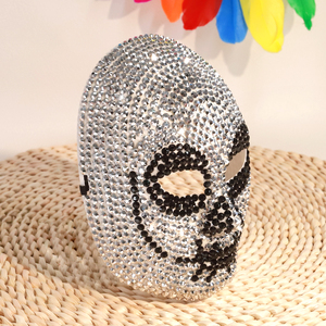 All'ingrosso nero e bianco diamante <span class=keywords><strong>maschera</strong></span> da Clown Full Face Halloween <span class=keywords><strong>Horror</strong></span> teschio Design trucco palla <span class=keywords><strong>maschera</strong></span> <span class=keywords><strong>con</strong></span> funzione luminosa - Product Image 3