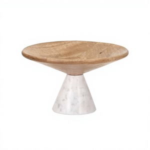 Tazón de madera hecho a mano para servir alimentos con base de mármol, tamaño personalizado, forma redonda, tazón para frutos secos de la India. - Product Image 1