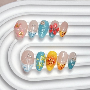 <span class=keywords><strong>Uñas</strong></span> Acrílicas 3D de Playa de <span class=keywords><strong>Verano</strong></span>, <span class=keywords><strong>Uñas</strong></span> Postizas de Alta Calidad 100% Hechas a Mano, <span class=keywords><strong>Uñas</strong></span> <span class=keywords><strong>Cortas</strong></span> en Forma de Almendra, 10 Piezas, <span class=keywords><strong>Uñas</strong></span> Postizas Reutilizables Brillantes - Product Image 3
