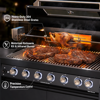 Îlot de cuisine extérieur 107,8 po avec toit à pignon, en acier inoxydable 304, avec barbecue à gaz, réfrigérateur et évier, pour jardin - Stock USA