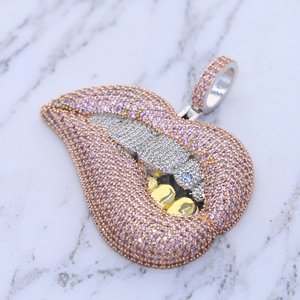 2025 Hot Hip Hop Lip Pendant for Men Micro Pave <strong>Pink</strong> White CZ Gold Tooth Rock <strong>Punk</strong> Male Necklace - Product Image 5