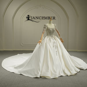 ชุดแต่งงานทรงบอลกาวน์หรูหรา โรแมนติก แขนยาว ประดับเพชรระยิบระยับ ผ้าซาตินเนื้อนุ่ม รุ่น Gt26013 สไตล์แฟชั่นพาเลซ พร้อมชายกระโปรงยาวแบบชาเปล - Product Image 2