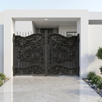 Portail battant classique en fer forgé noir pour villa/jardin/ferme – Panneaux de clôture extérieurs au design classique pour entrée de maison et allée
