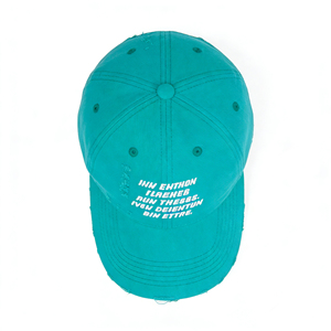 Casquette de baseball délavée bleu sarcelle à 6 panneaux avec texte brodé – Chapeau de soleil léger en coton lavé pour les sports de plein air - Product Image 2