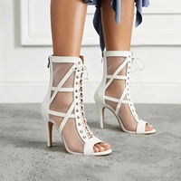 Sepatu Dansa Latin Putih 9.5cm Open Toe Satin Salsa Tango untuk Pertunjukan, Latihan, Ballroom, dan Jazz dengan Tali di Pergelangan Kaki