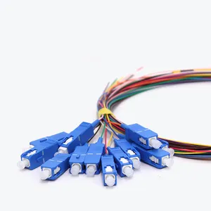 12 warna SC, LC, FC, ST, Single-mode, Multi-mode OM3, OM4 Fiber Optic Pigtail