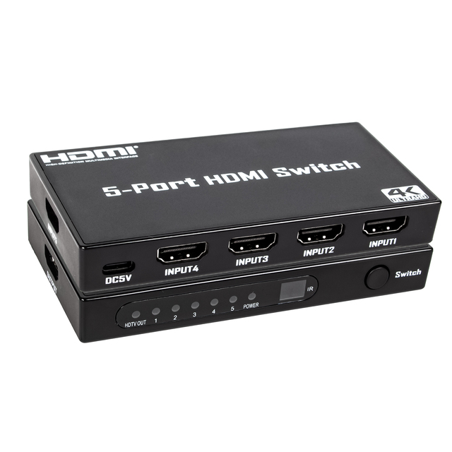 4K for HDMI 3/4/5 Port Switcher Box 5 in 1 Out HDMI1.4 Video Splitters & Converters with IR Remote Support for 4K 30HZ RGB HDR10