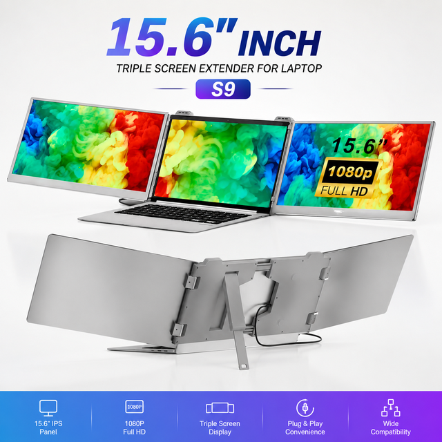 Portable 15.6 Inch IPS Laptop Screen Extender Dual Monitor Triple Display for Office Work