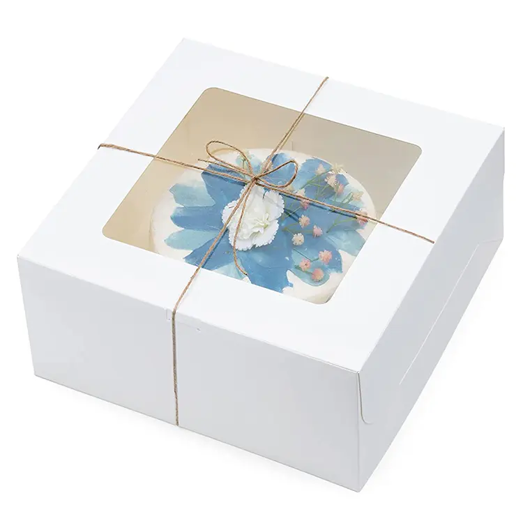צבעוני מפואר ייחודי אריזת קרטון לוגו להתאמה אישית בתפזורת 10X10X5 אינץ יוקרה חתונה עוגת קופסא עם חלון למכירה