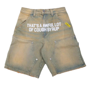 Shorts en jean streetwear pour hommes avec impression de lettres 'THAT'S A AWFUL LOT OF COUGH SYRUP', style Hip Hop, coupe ample - Product Image 5