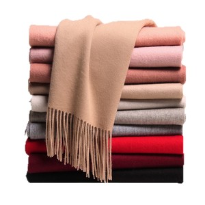 100% <b>Wool</b> Scarf Custom Logo Oversized Solid Color Tassel Fringe Winter Long Shawl <b>Wrap</b> Muffler Factory Direct Wholesale - Product Image 1