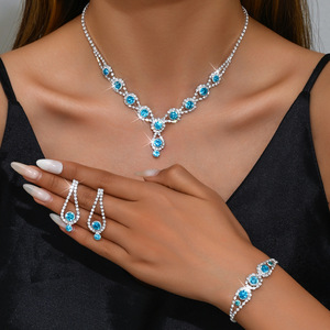 Luxury Fashion Crystal Rhinestone Flower Jewelry Set Necklace Earrings Bracelet Set for Women <b>Wedding</b> Party <b>Accessories</b> - Product Image 1