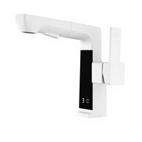Robinet de lavabo thermostatique moderne en alliage de zinc, monotrou, à poser sur le comptoir, avec affichage LED, design intelligent extractible, chromé, mitigeur de lavabo en céramique